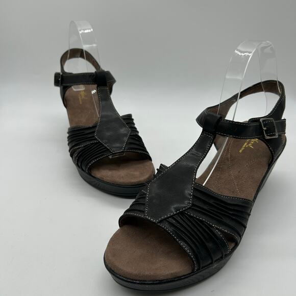 Natural Soul By Naturalizer Sandal Womens 11 Black‎ Evie Wedge Comfort Elements - Picture 1 of 15